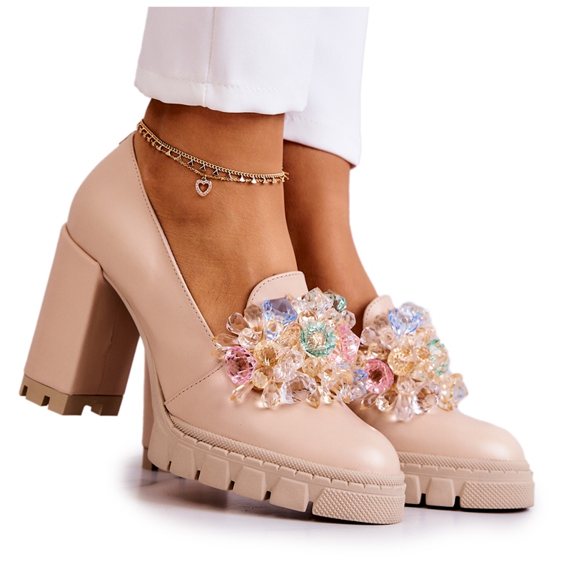 PA2 Eleganta pumpar med dekoration Vanligt beige caterine