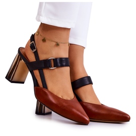 Sergio Leone Moderiktiga pumps i läder Maciejka 05498-29 Brun och Svart