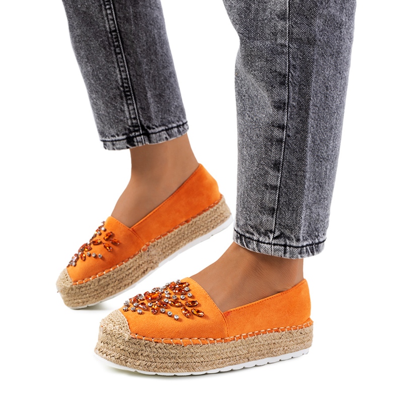 Orange espadrillor med Leer cubic zirconia