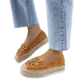 Bruna espadrillor med Leer cubic zirconia gul