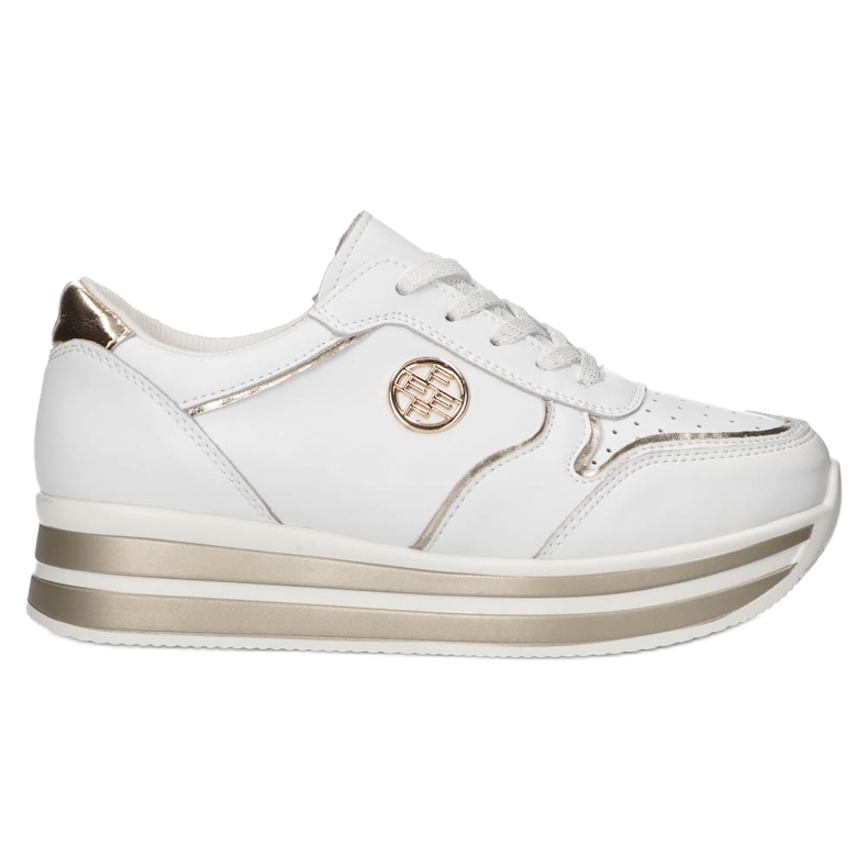 Läder Sneakers Filippo DP3682 / 22 WH vit gyllene