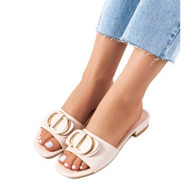 Beige tofflor med platt Cammeray-klack