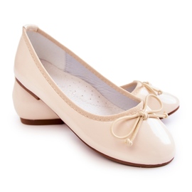 S.Barski Lackade barnballerinor med rosett Beige Cassie
