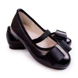 S.Barski Barnballerinor i läder med dekorativ rosett Svart Claril