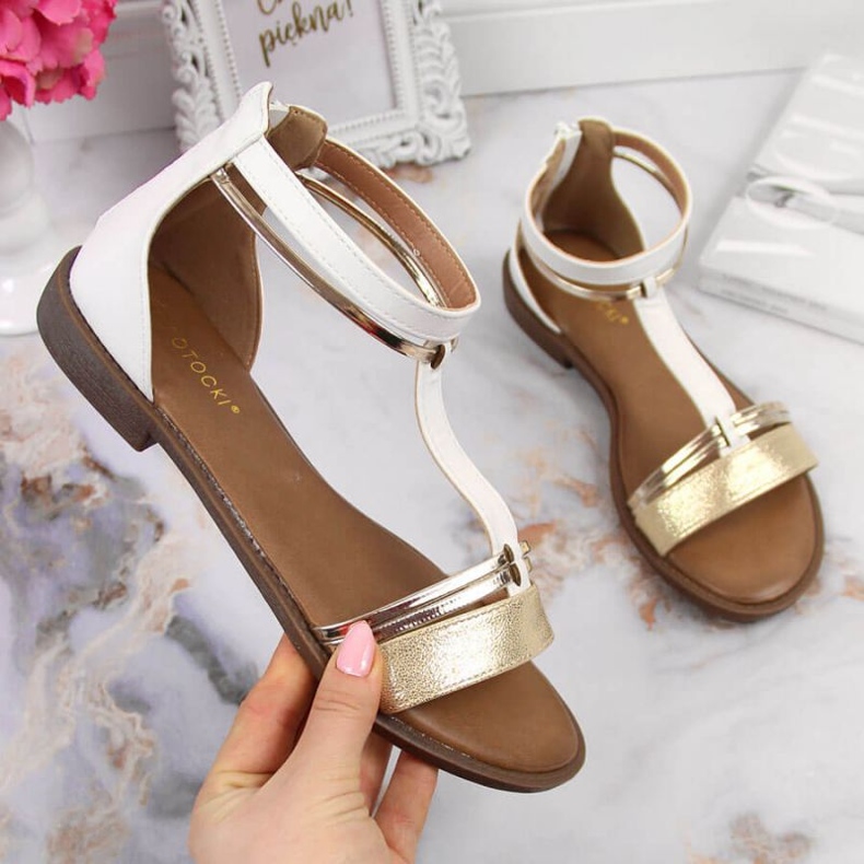 Romerska sandaler Potocki W WOL73B vit gyllene