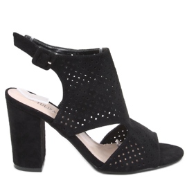 Guala Svarta högklackade genombrutna sandaler