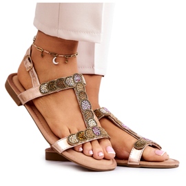 S.Barski Damsandaler med rhinestones Rose Gold Julies gyllene