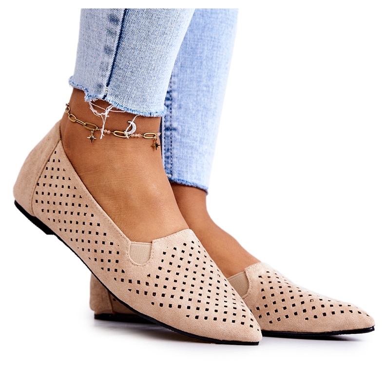 LU BOO Genombrutna ballerinor för kvinnor Slip-on Beige Rosario