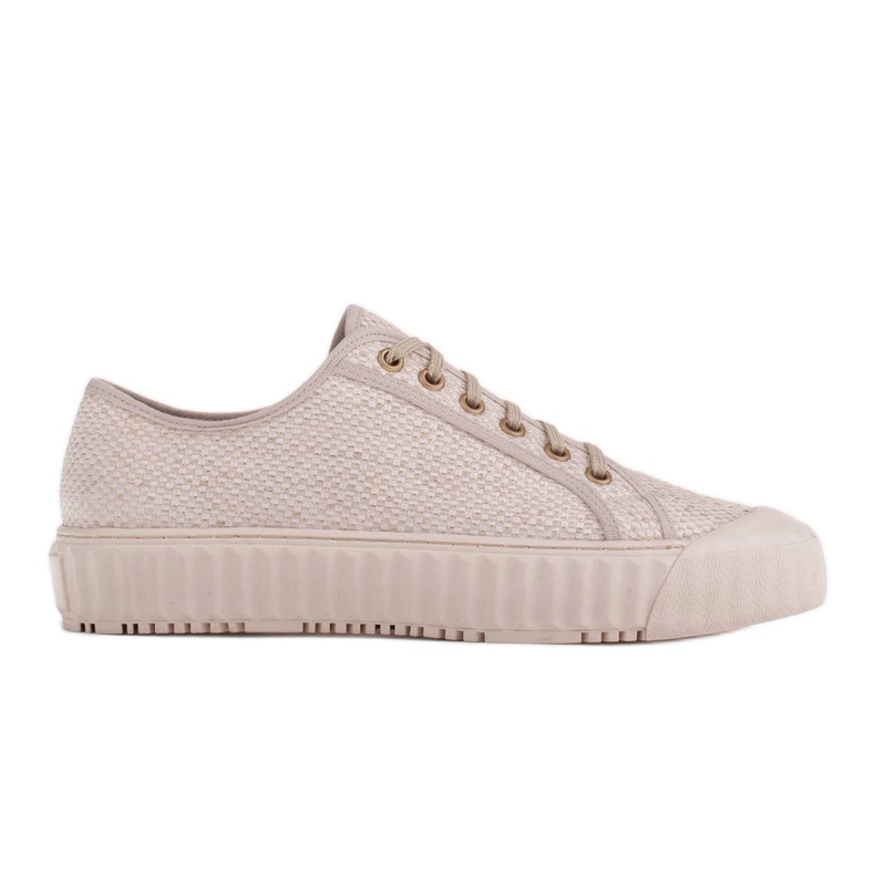 Marco Shoes Tyg sneakers med guldtråd beige