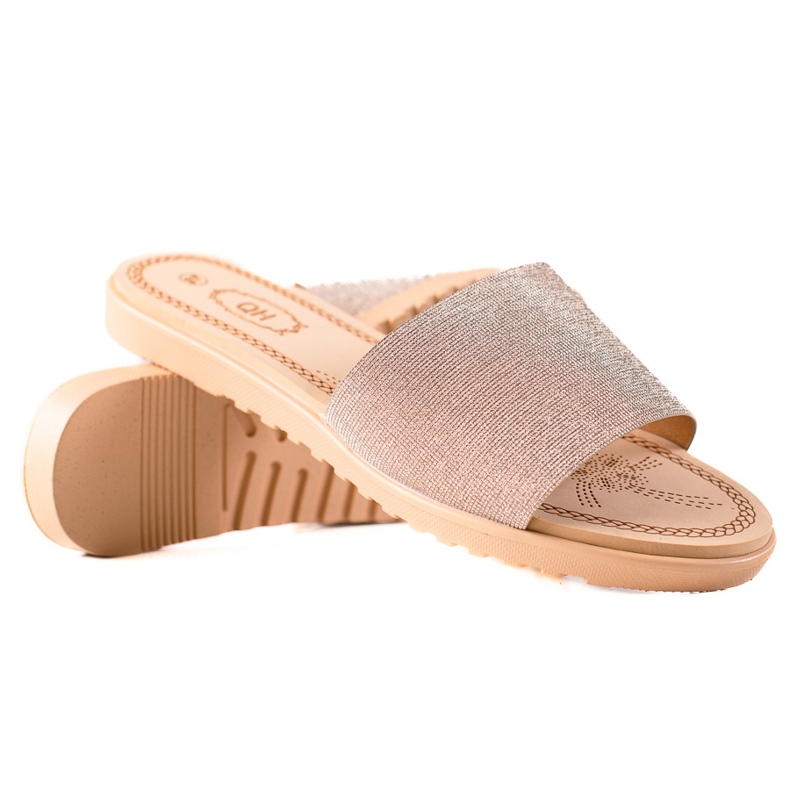 TRENDI Glittriga tofflor beige