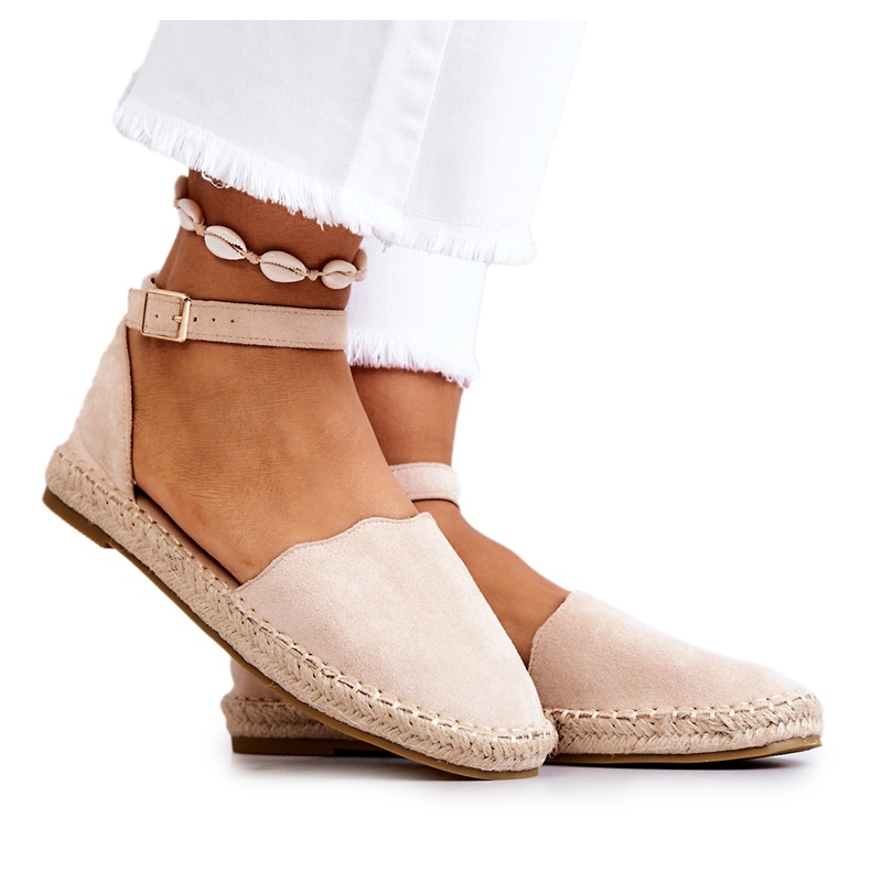 PE1 Espadrillor för kvinnor med spänne Ljusbeige Bonetti brun