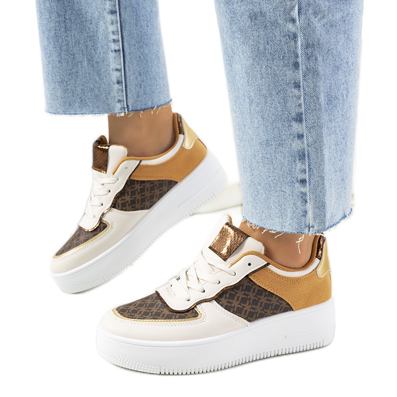 Beige Manal sneakers för kvinnor vit brun