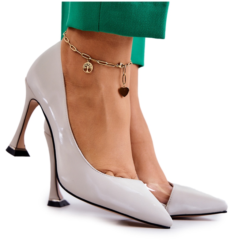 S.Barski Fashionabla läderstilettos ljusgrå Tamira