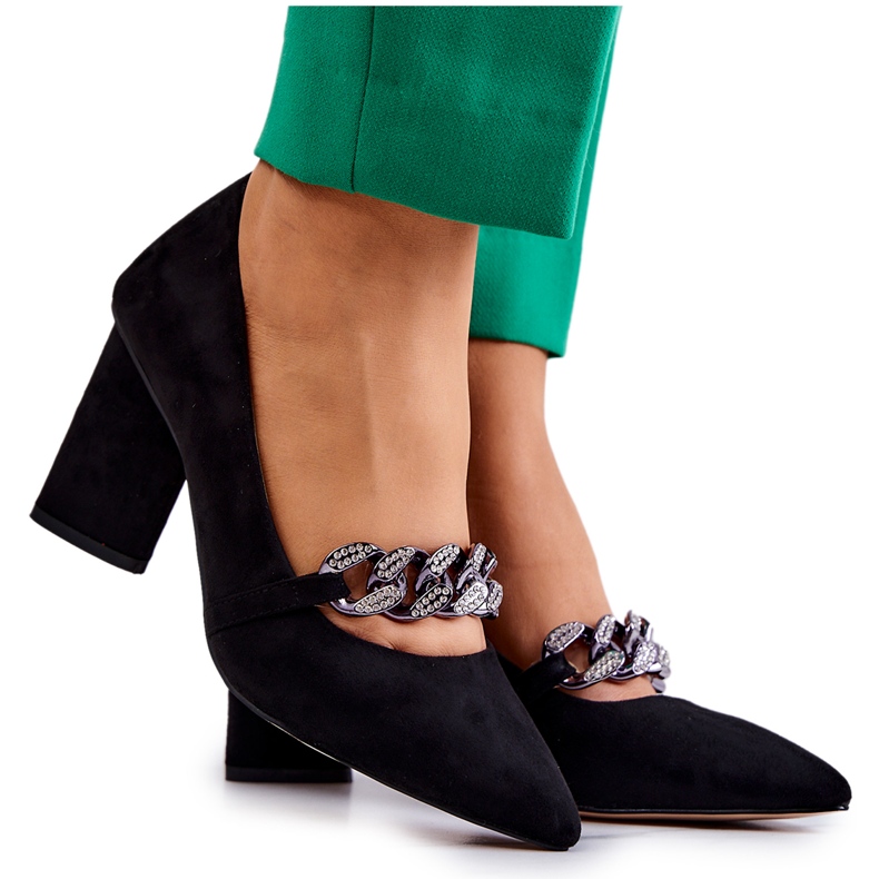 S.Barski Mocka Pumps Med En Kedja Svart Alamoss