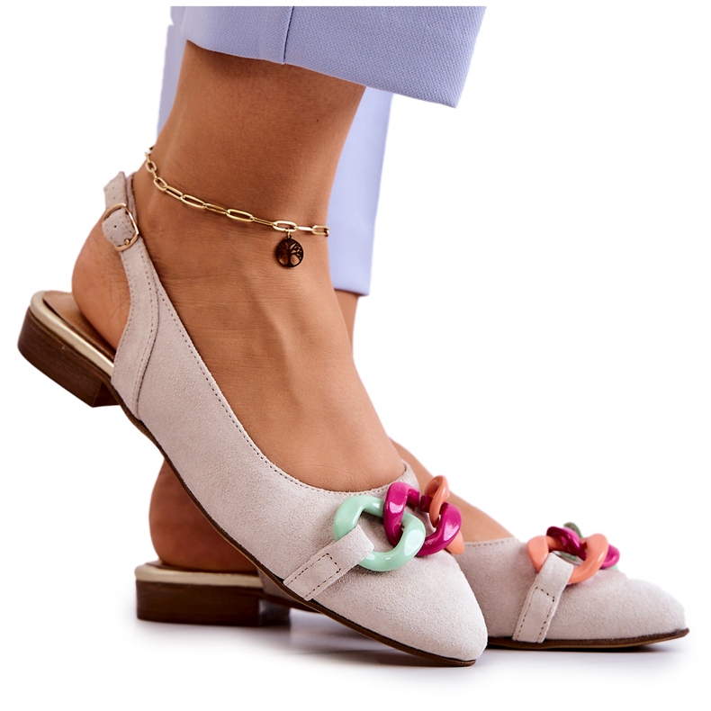 Lewski Shoes Mocka Ballerinas Med Kedja Lewski Skor 3125 Ljus beige