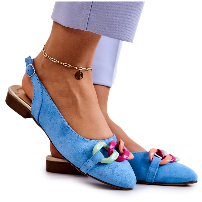 Lewski Shoes Mocka Ballerinas Med Kedja Lewski Skor 3125 Blå