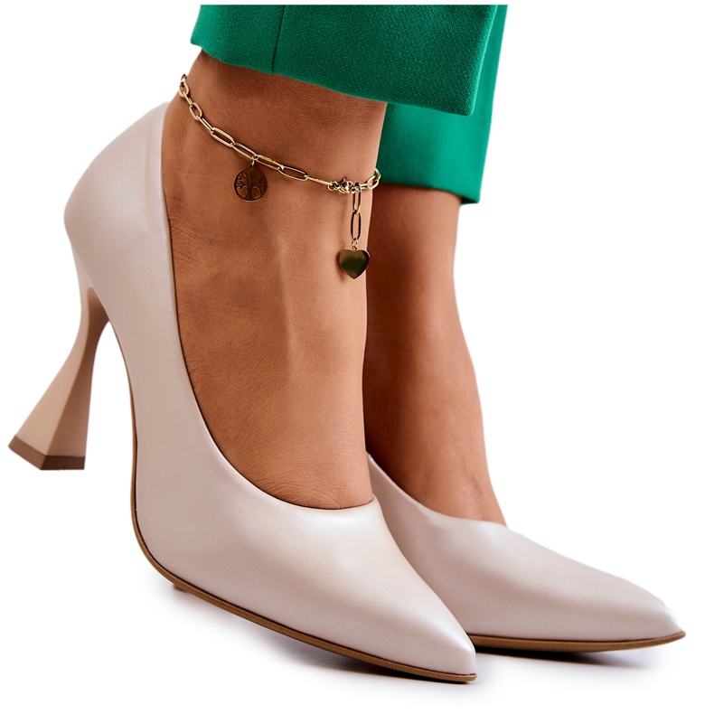 Lewski Shoes Fashionabla Läder Pumps Lewski Skor 3181 Beige