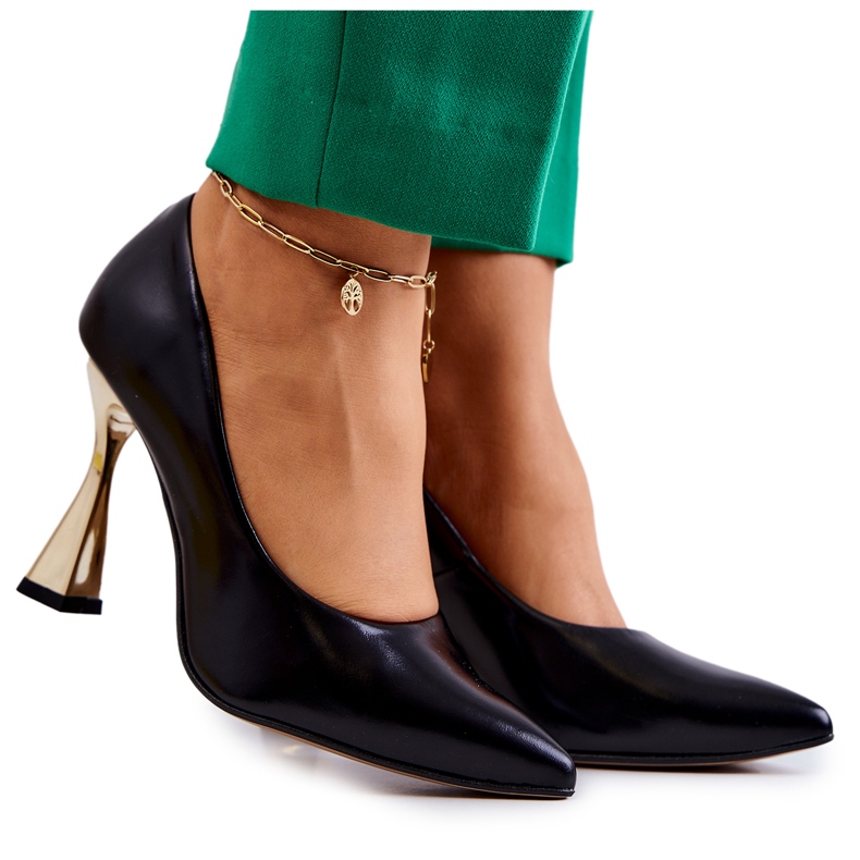 Lewski Shoes Fashionabla Läder Pumps Lewski Skor 3083 Svart och guld