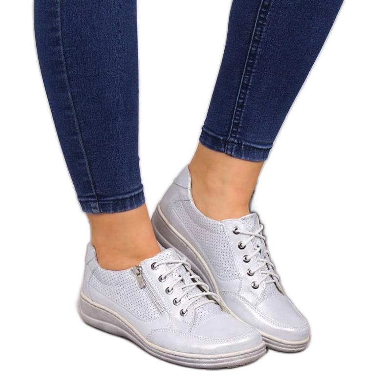 Läderskor med dragkedja, silver Helios W H357C silver-