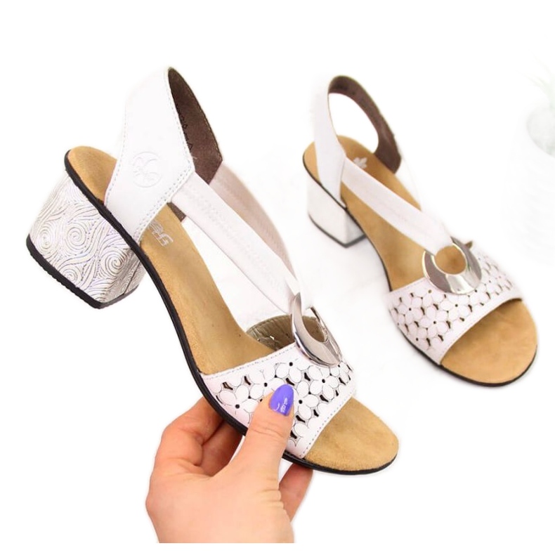 Lädersandaler med gummi Rieker W RKR433 vit