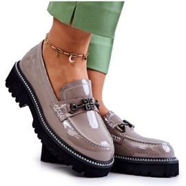 S.Barski Lackskor med ljusbrun Adison-dekoration mångfärgad