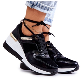 S.Barski Svarta och vita Rayana-sportskor i läder på en kil