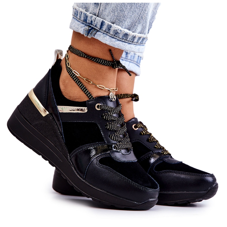 S.Barski Svarta Rayana Läder Sportskor På En Kil