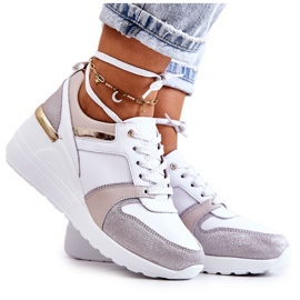 S.Barski Sportskor i läder på en kil vit och grå Rayana