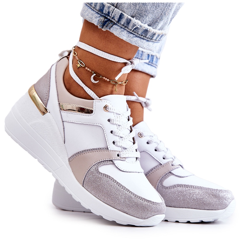 S.Barski Sportskor i läder på en kil vit och grå Rayana