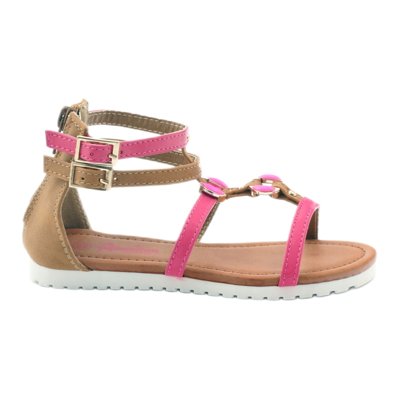 American Club Gladiator sandaler barnskor på den amerikanska rosa dragkedjan brun vit