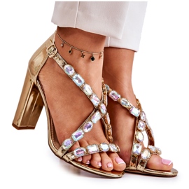 S.Barski Damsandaler på hög klack Lu Boo Golden 8258-1 Vernee gyllene