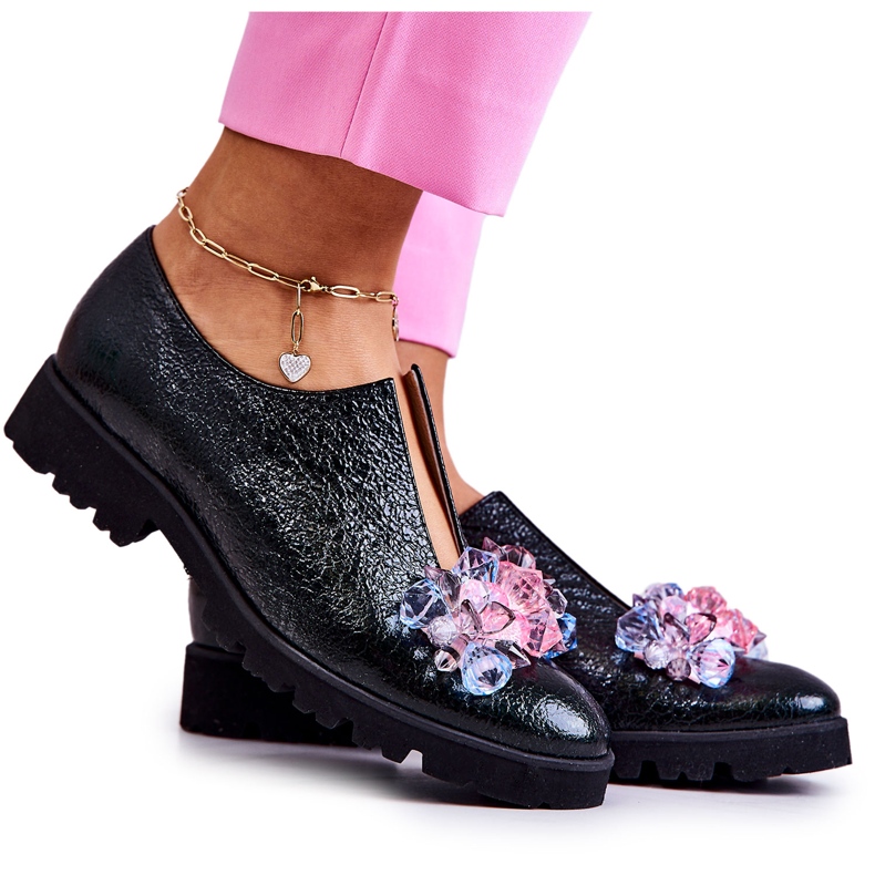 PA2 Eleganta läderskor med mörkgrön Cindy-dekoration