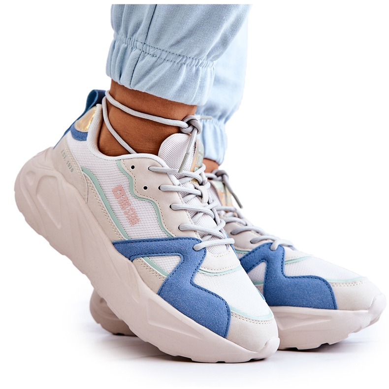 Damsneakers Memory Foam Big Star JJ274600 Beige-Blå vit
