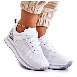 PG1 Klassiska sportskor för kvinnor på en kil, vit avancerad silver-