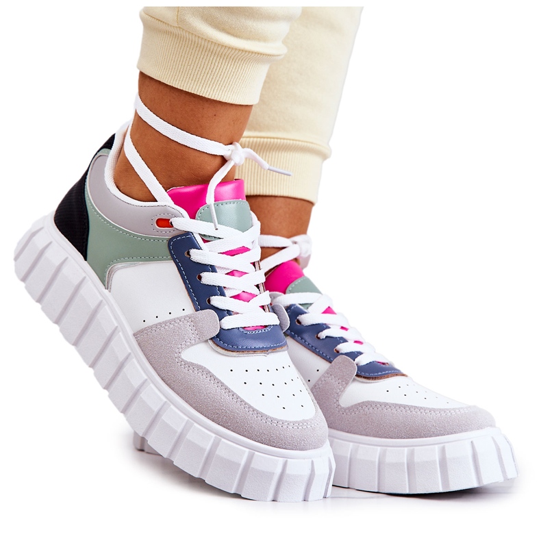 PS1 Damsportskor i läder, vit-grå florentinska grön