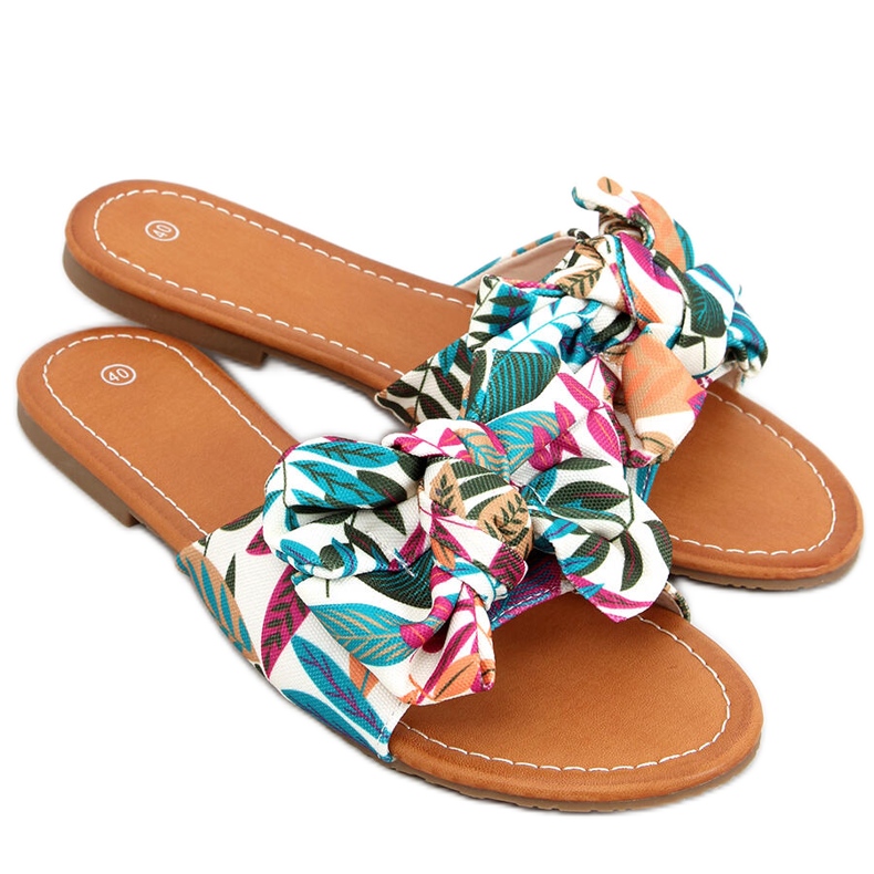 Lotos Beige tofflor med blommönster mångfärgad