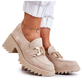 PL5 Mockaskor med gyllene dekoration Ljusbeige Idealisera