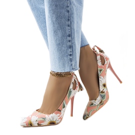 Rosa stiletter med ett blommigt Jalisa-mönster vit mångfärgad