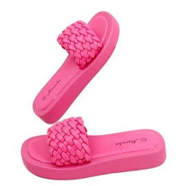 Högklackade sandaler med flätade Elida Fushia-ränder rosa