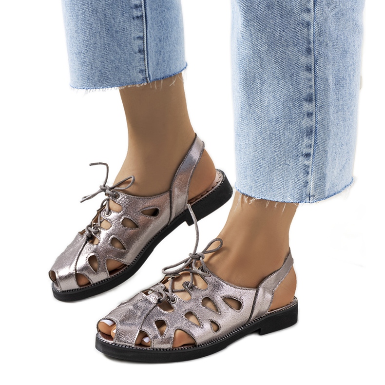 Vlis grå sandaler med snörning