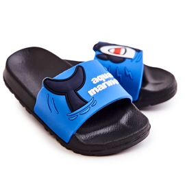 Ljusa barns mörkblå Sharky tofflor svart