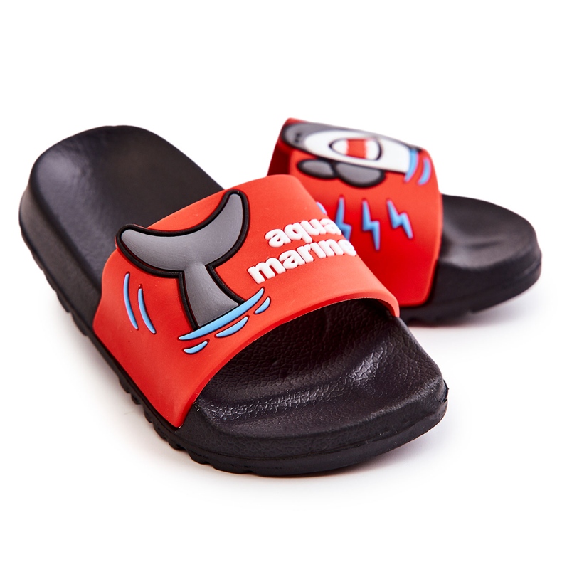 Ljusa röda och svarta Sharky-tofflor för barn