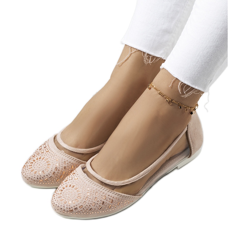 Beige halvgenomskinliga Malene ballerinor