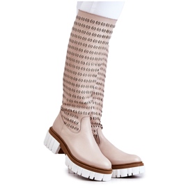 Genombrutna läderstövlar med beige Lativia dragkedja