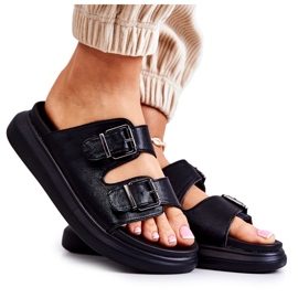 Lädertofflor för kvinnor med spänne La.Fi Black Nariss svart