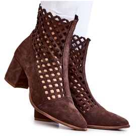 Mocka genombrutna stövlar på höga klackar Nicole 2638 Mörkbrun