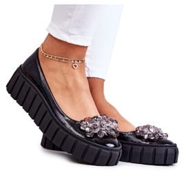 PA2 Läderballerinor på plattformen med svart ladetteprydnad