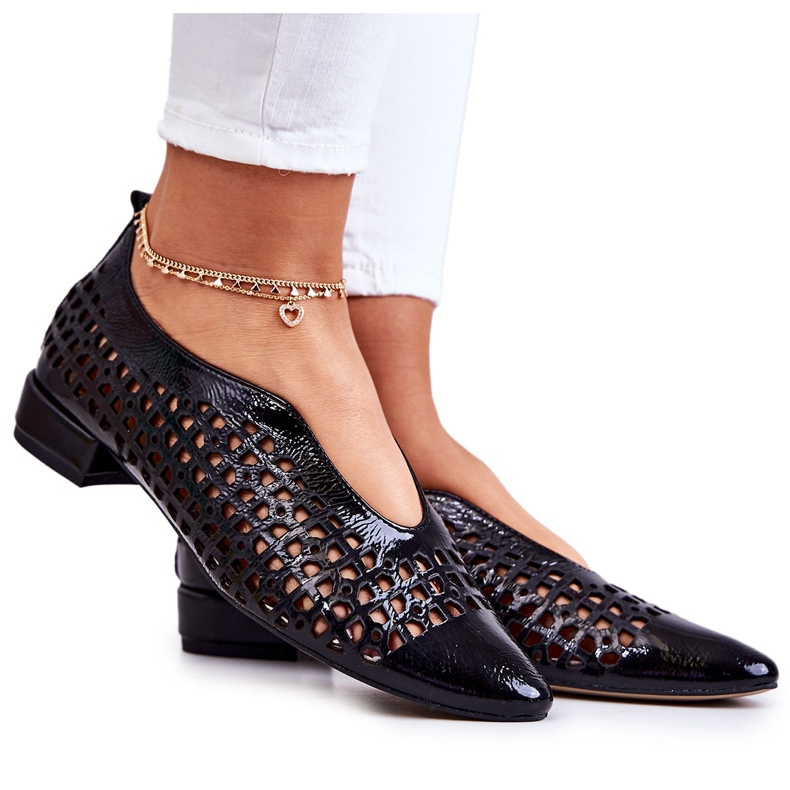 PA2 Elegant Lackat Läder Openwork Skor Ismena Svart