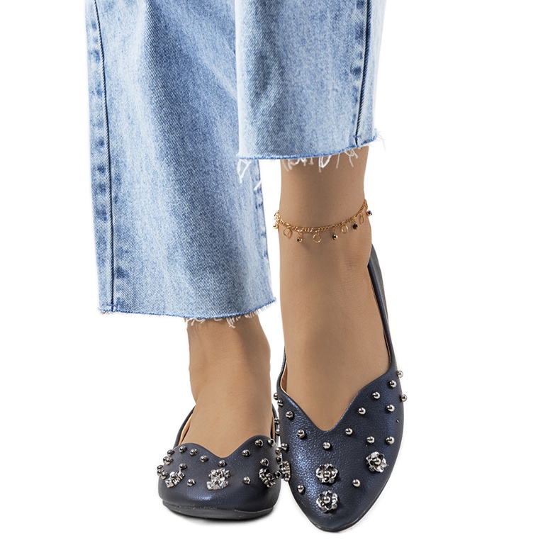 Marinblå ballerinor med silkeslipning