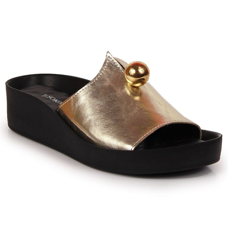 Skinntofflor med en dekorativ kula T. Sokolski W SCA165B gyllene